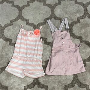 Pink Pinafore Dress with Striped Straps and overall pink dress with straps